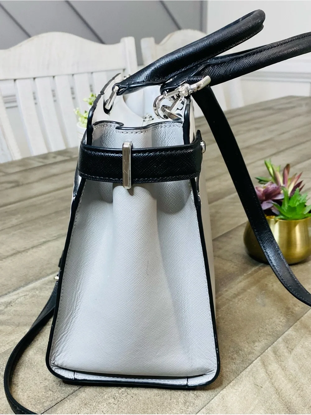 Kate Spade New York Staci Medium Satchel Bag Purse - Gray White Colorblock Rare - Picture 4 of 9